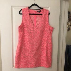 Pink sleeveless Dress light green design print.